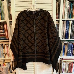 Rafaella Black and Brown Geometric Design Poncho/Cape Sweater S